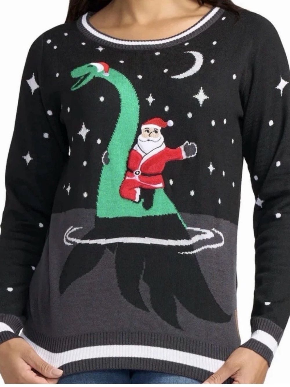 New Tipsy Elves Loch Ness Monster Santa Ugly Christmas Sweater Women’s XS Tags